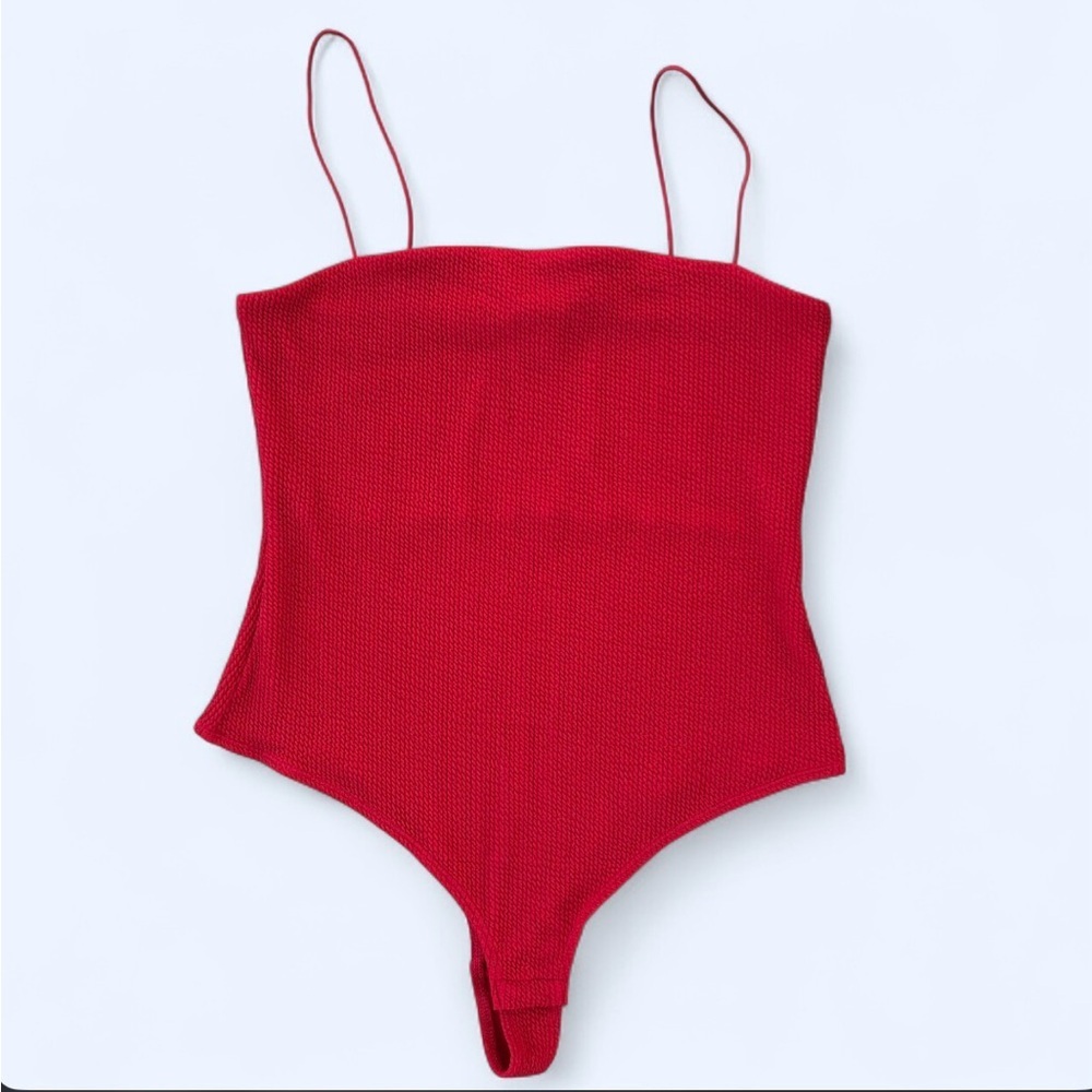 red sleeveless bodysuit NWOT medium Ribbed stretch Sexy classic bold romantic